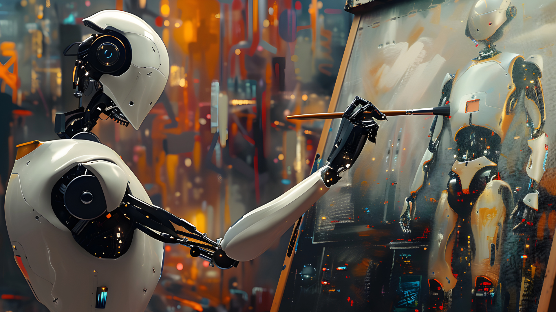 Robot producing a visual.