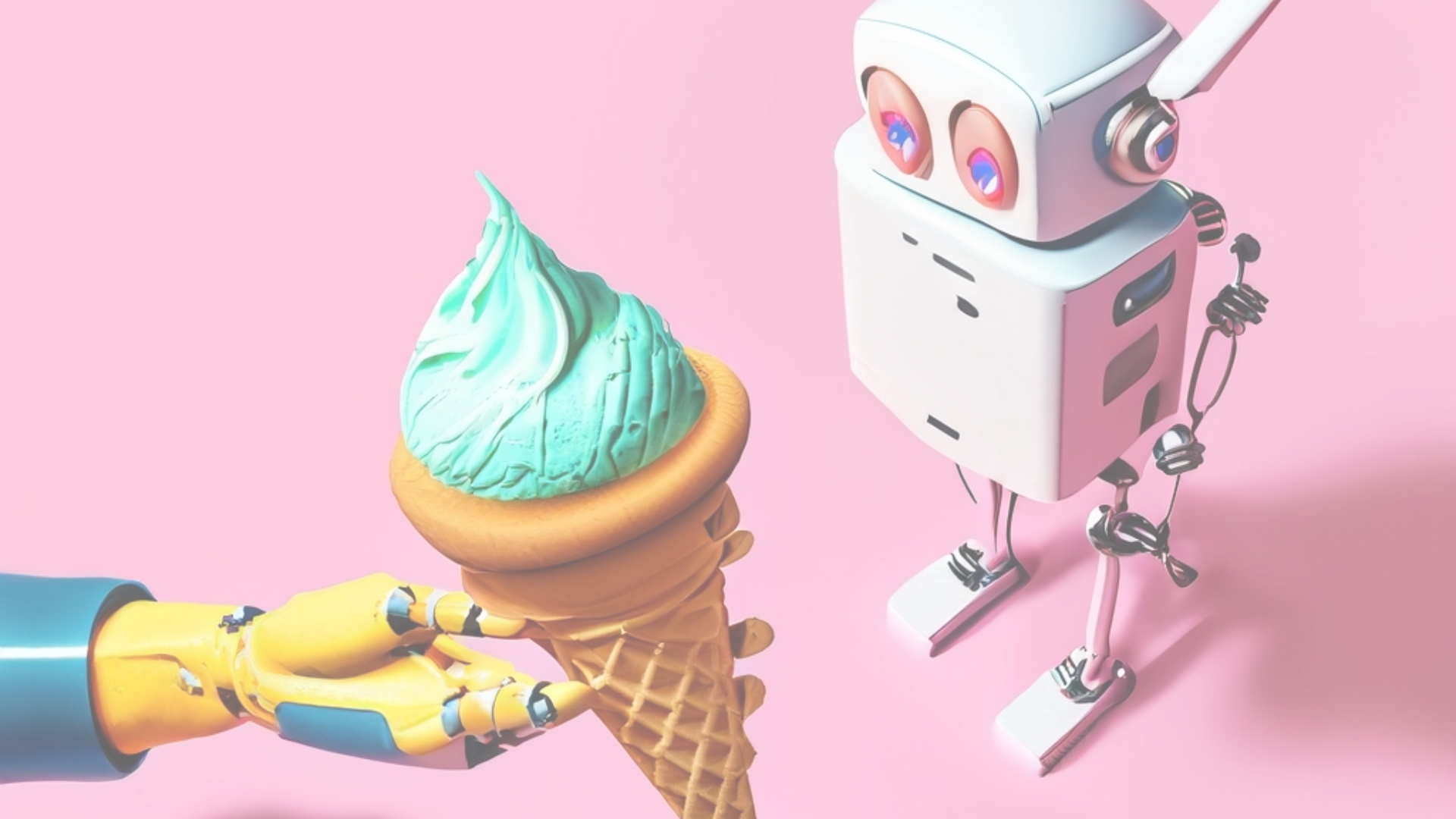 Robot is given an ice cream cone.